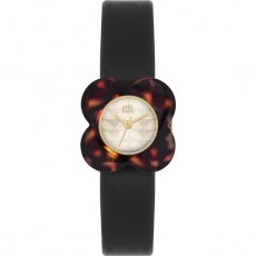 Orla Kiely Poppy Tortoiseshell Flower Black Strap Watch
