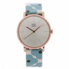 Orla Kiely Patricia Blue Flowery Leather Strap Watch