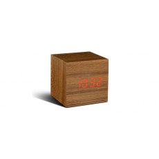 Cube Teak Click Clock Red LED