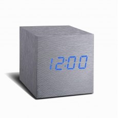 Cube Aluminium Click Clock Blue LED