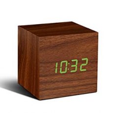 Cube Walnut Click Clock Green LED
