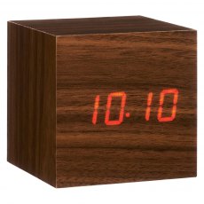 Cube Walnut Click Clock Red LED