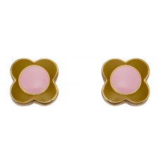 Orla Kiely Gold Plated Pink/Green Enamel Flower Earrings