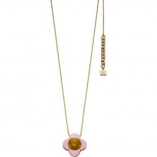 Orla Kiely Gold Pink/Green Enamel Flower Drop Necklace