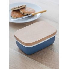 D/C   Butter Dish With Wooden Lid Dorset Blue Enam