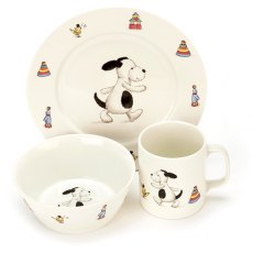 Bashful Puppy Ceramic Bowl Cup & Plate Set