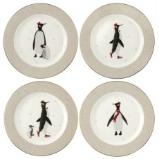 Sara Miller Penguin Christmas Cake Plates Set Of 4