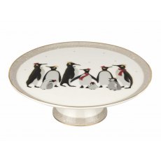 Sara Miller Penguin Christmas Footed Cake Plate