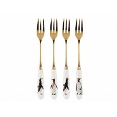 Sara Miller Penguin Christmas Pastry Forks Set Of 4