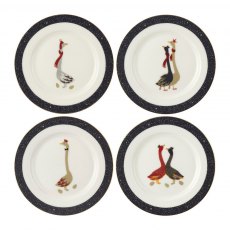 Sara Miller Geese Christmas Cake Plates Set Of 4