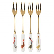Sara Miller Geese Christmas Pastry Forks Set Of 4