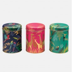 Sara Miller Giraffe, Parrot & Toucan Round Tin Caddies Set of 3