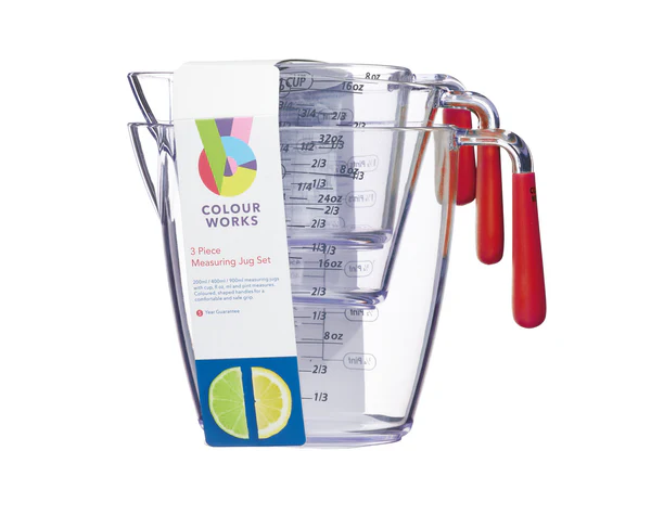 Colourworks Brights 3 Piece Red Acrylic Measuring Jug Set