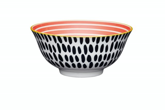 KitchenCraft Red Swirl and Black Spots Ceramic Bowl