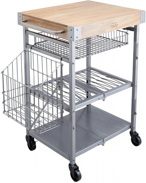 Industrial Kitchen Wire & Mango Wood Folding Trolley