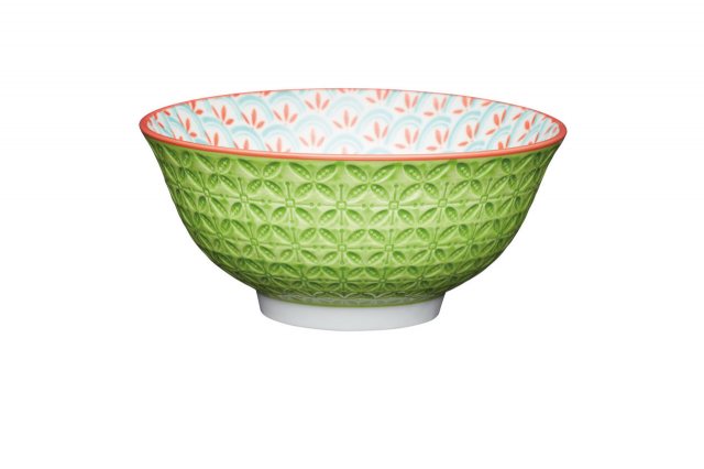 KitchenCraft Bright Green Geometric Print Ceramic Bowl