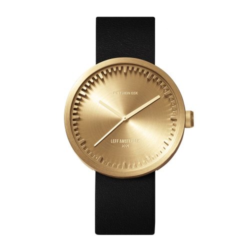 Leff Amsterdam Tube Watch D42 Brass with Black Leather Strap