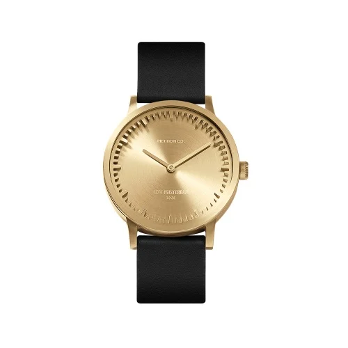 Leff Amsterdam Tube Watch T32 Brass Black Leather Strap