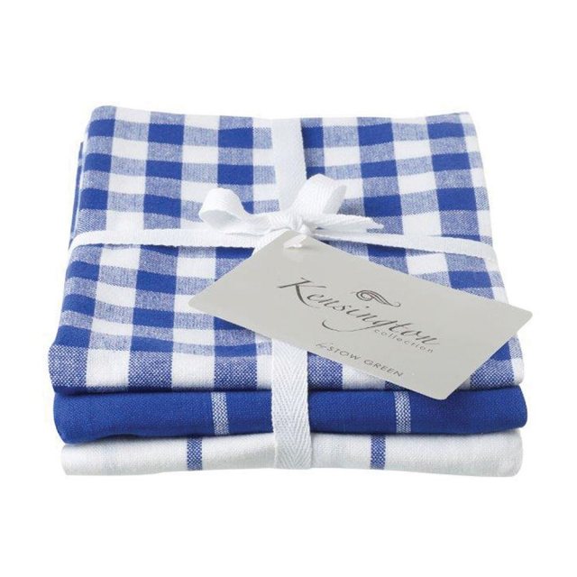 Stow Green Kensington Check Tea Towel Blue Set of 3