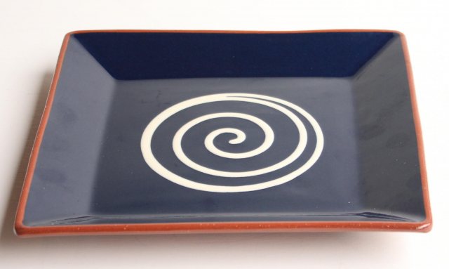 Swirly Square Platter Blue & Cream