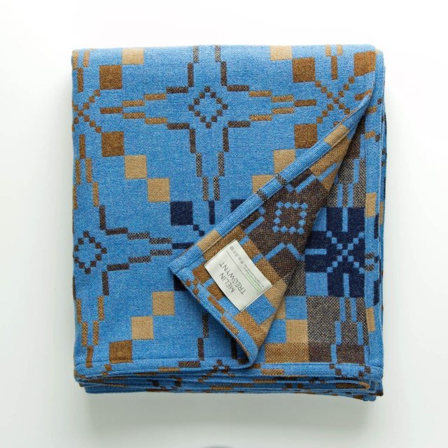 Melin Tregwynt Weaver Green Diamond Teal Blanket