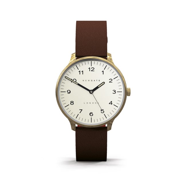 Newgate Leff Amsterdam Tube Watch D38 Brass with Black Leather Strap