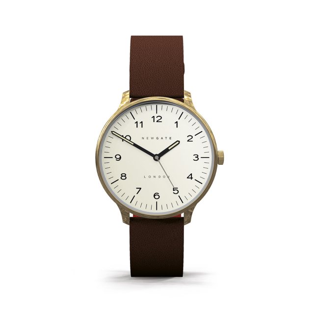 Newgate Leff Amsterdam Tube Watch D42 Brass with Black Leather Strap