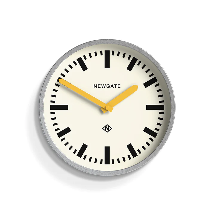 Newgate Luggage Wall Clock in Galvanised and Yellow