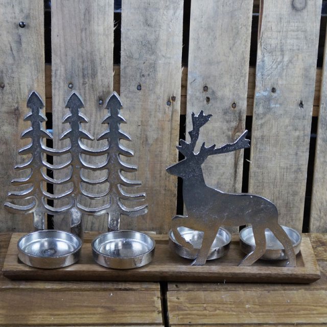 Aluminium Tree & Reindeer Tealight Holder