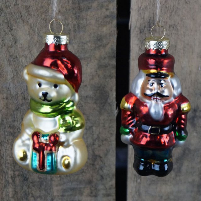 2 Hanging Glass Christmas Figures Boxed