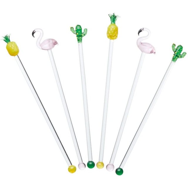 BarCraft Glass Novelty Tropical Cocktail Stirrers