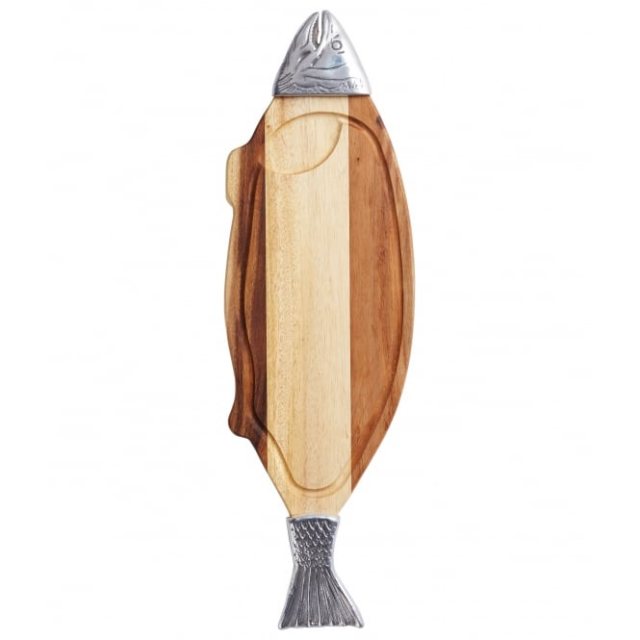 Acacia Wood & Metal Fish Serving Board