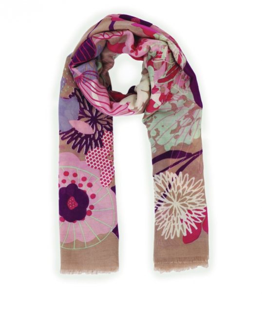 Modern Floral Print Scarf Stone