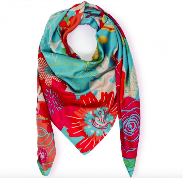 Modern Floral Satin Square Scarf