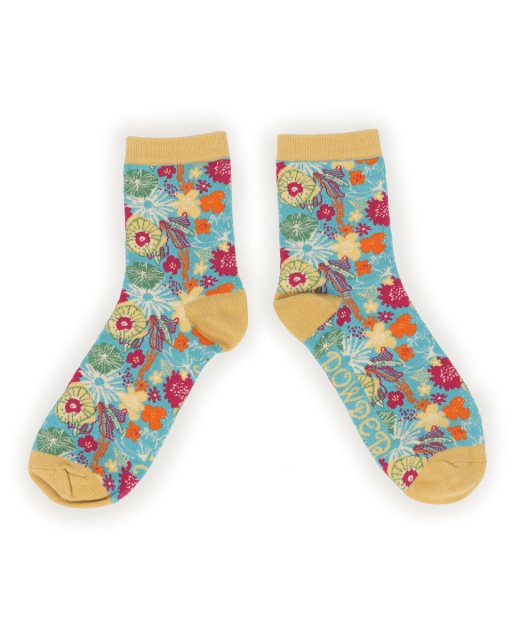 Modern Floral Ankle Socks Turquoise