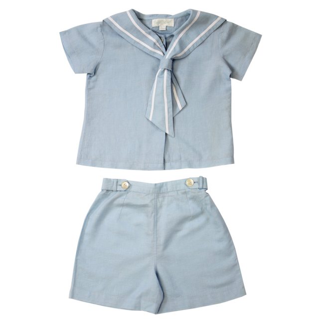 Blue Linen Sailor Top & Short Set 1-2 Years