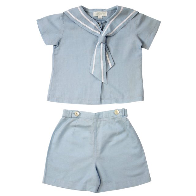 Blue Linen Sailor Top & Short Set 1-2 Years