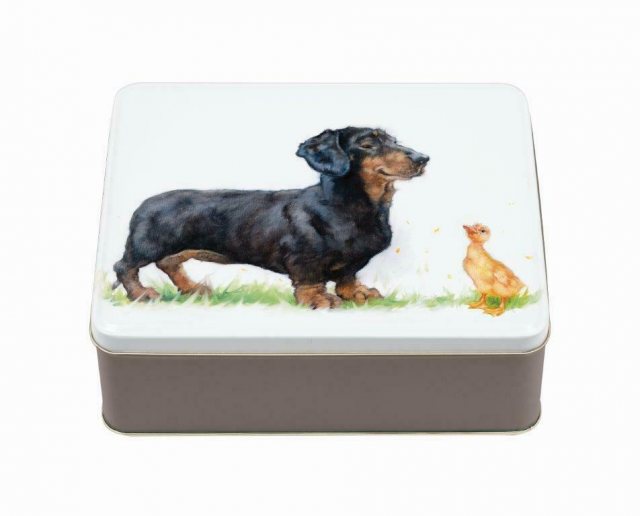 Jo Stockdale Best Friends Deep Rectangular Tin Dachshund & Biscuits