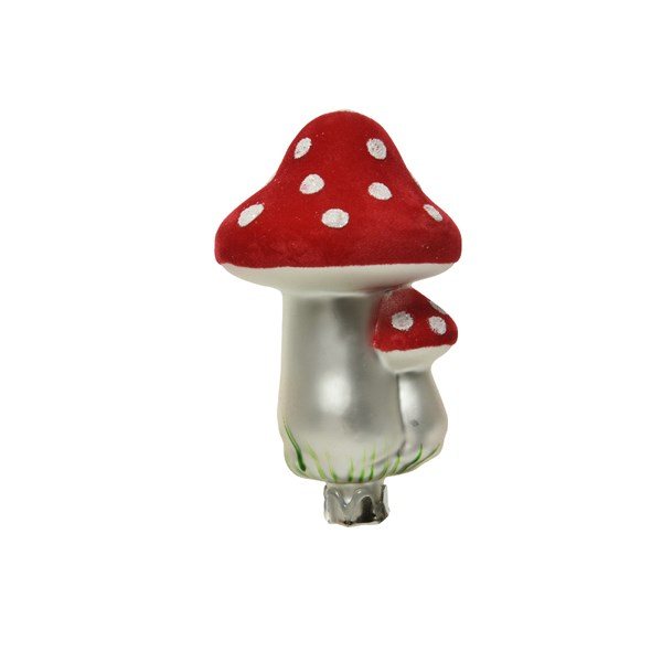 Glass Mushrooms Flock Decoration On Clip