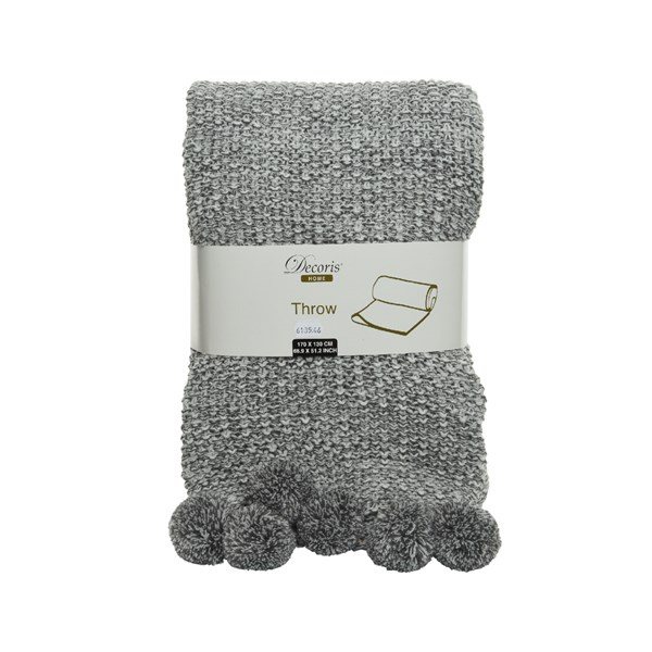 Grey Throw Knit With Pompoms