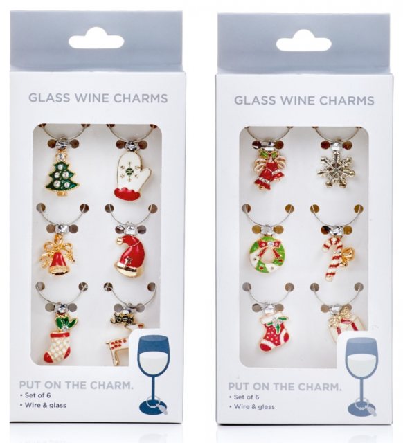 Premier Wine Glass Charms Set of 6 - Xmas Tree or Snowflake
