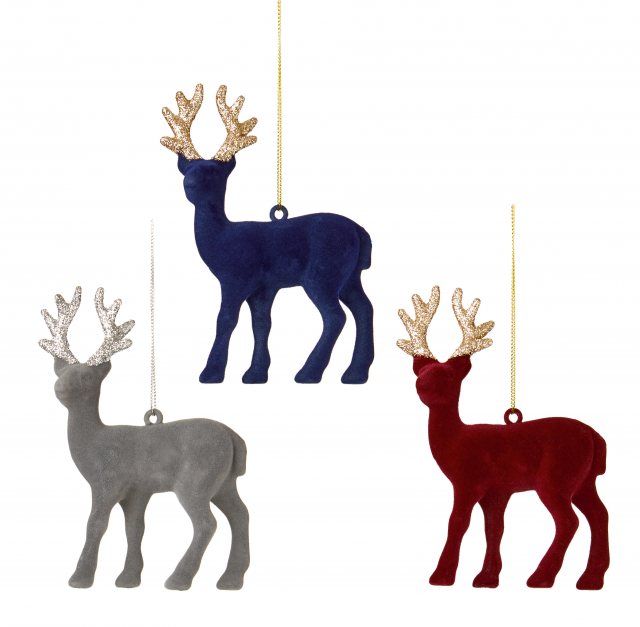 Premier Flocked Reindeer Trim Grey/Blue/Burgundy