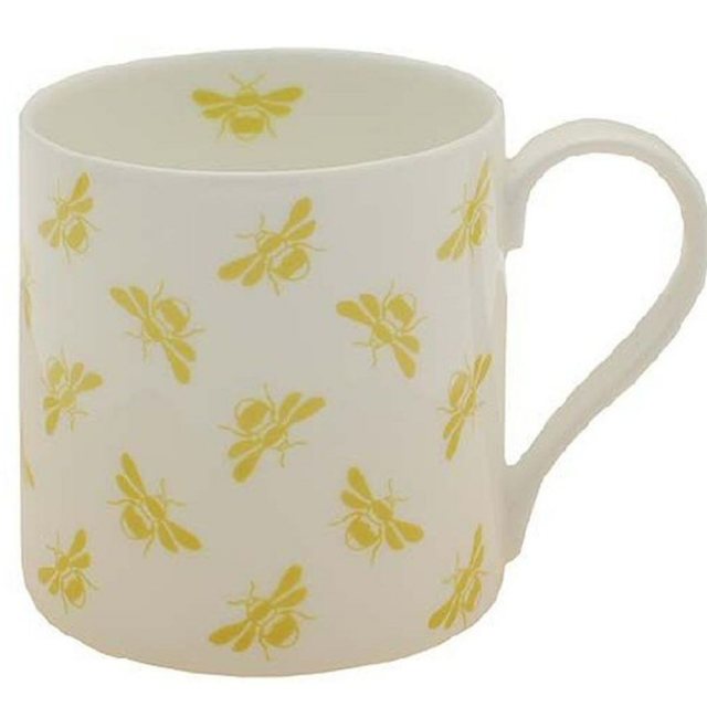 Walton & Co Bee fine bone china mug ochre repeat bees on white