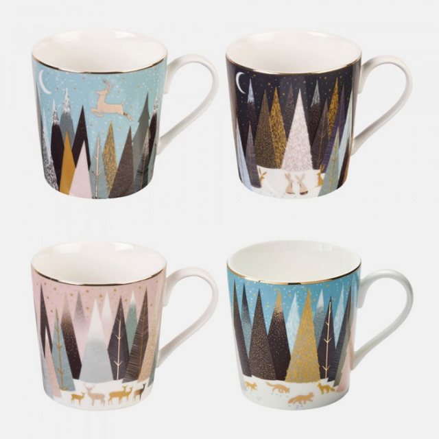 Sara Miller London SM Frosted Pines Mugs S/4