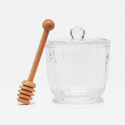 Joules Bees Glass Honeypot & Wooden Drizzler Set