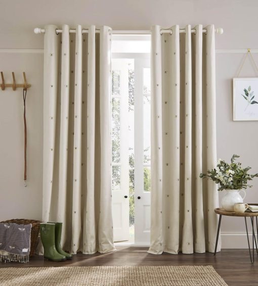 Sophie Allport Bee Oatmeal Fully Lined Blackout Eyelet Curtains