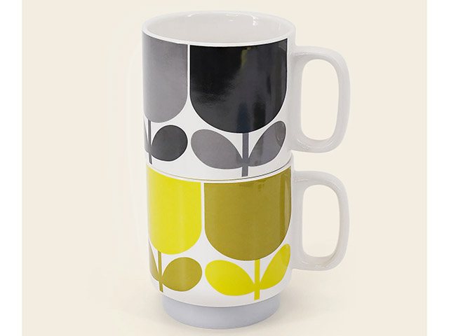 Orla Kiely Set of 2 Mugs Block Flower Slate/Ochre