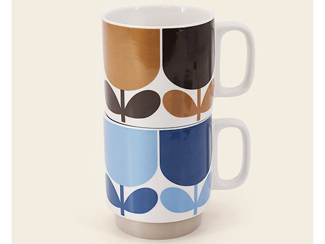 Orla Kiely Set of 2 Mugs Block Flower Navy/Bark