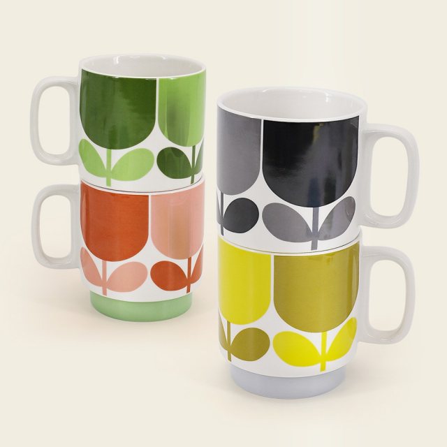 Orla Kiely Set of 4 Stacking Mugs Block Flower