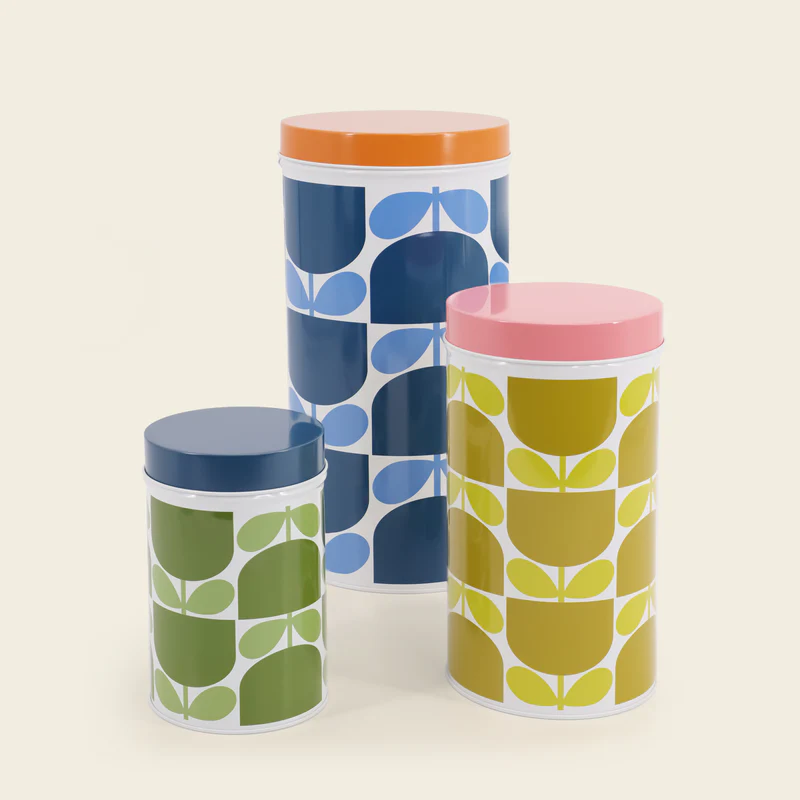 Orla Kiely Set of 3 Nesting Canister Tins Block Flower